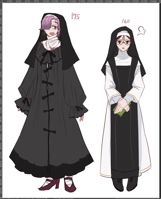 改造シスター服の話をしたので特にあげる予定のなかった一次創作らくがきを供養する保健室登校ギャルとお小言委員長百合概念 