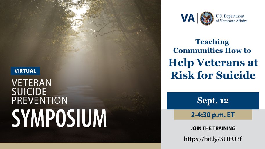 VAVetBenefits's tweet photo. Tune in Sept. 12, 2023, from 2 p.m. to 4:30 p.m. ET, as the #VASymposium series returns with the Suicide Prevention Symposium!
Learn more at: https://t.co/ShkazyIwhi https://t.co/22PjvvTOto
