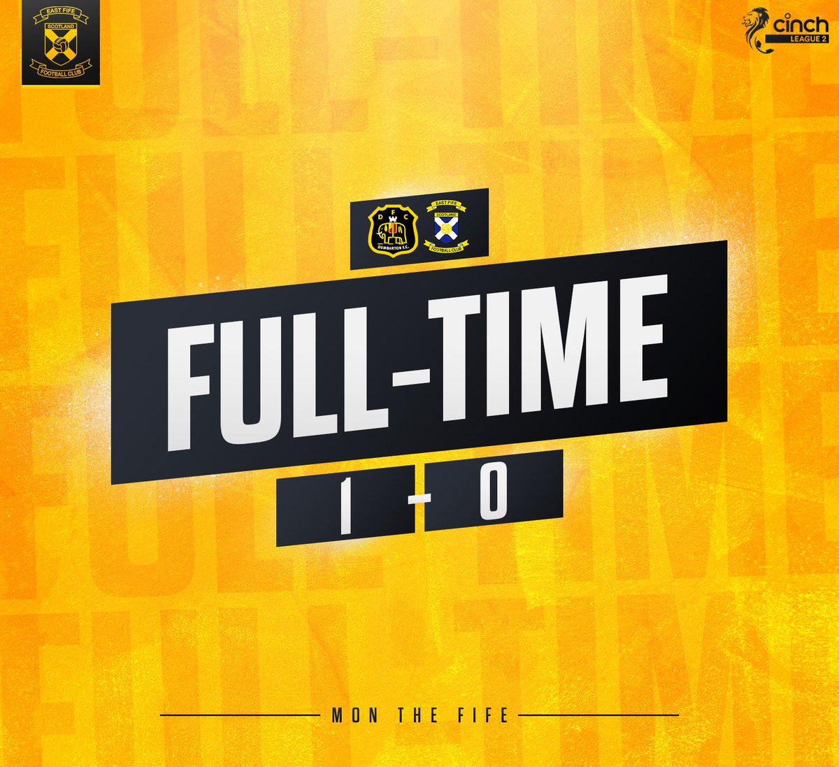 EastFifeFC's tweet image. 𝗙𝗨𝗟𝗟-𝗧𝗜𝗠𝗘 | Dumbarton 1-0 East Fife

⚽Crighton 89'