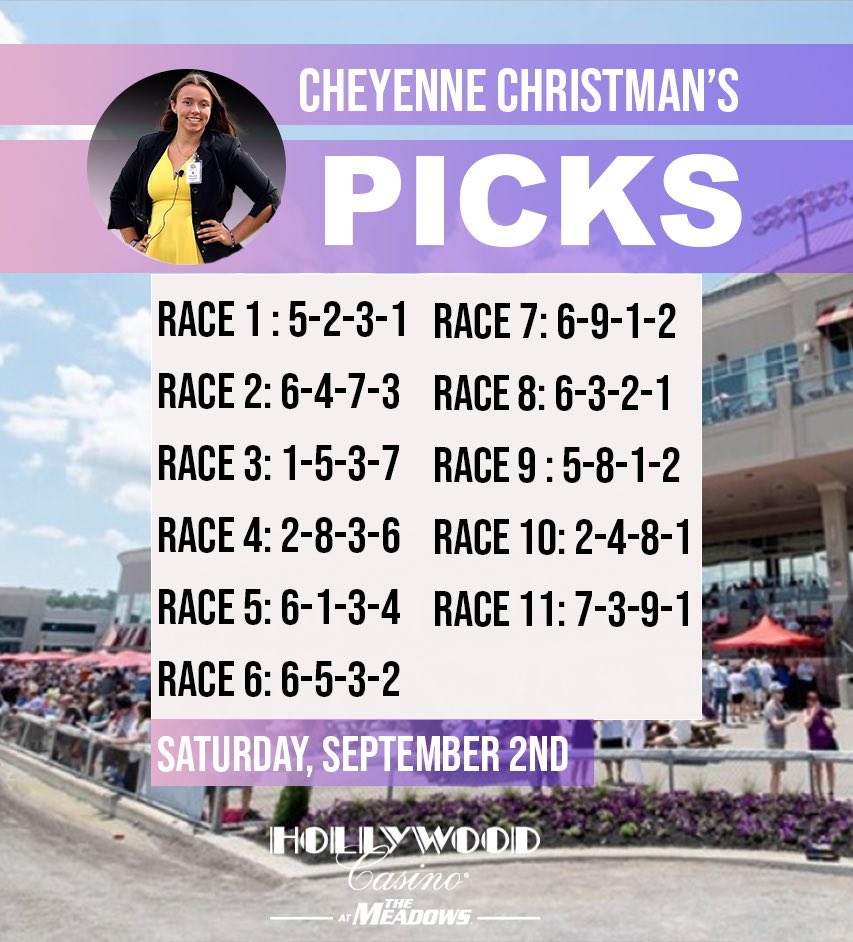 Chey_Christman's tweet photo. Check out my picks for todayβs race card at the @HWoodMeadows. Post time is 12:45pm. #BetTheMeadows #gethandicapping
Free PPβs: https://t.co/RXrYROu079 https://t.co/81yJoIlXVk