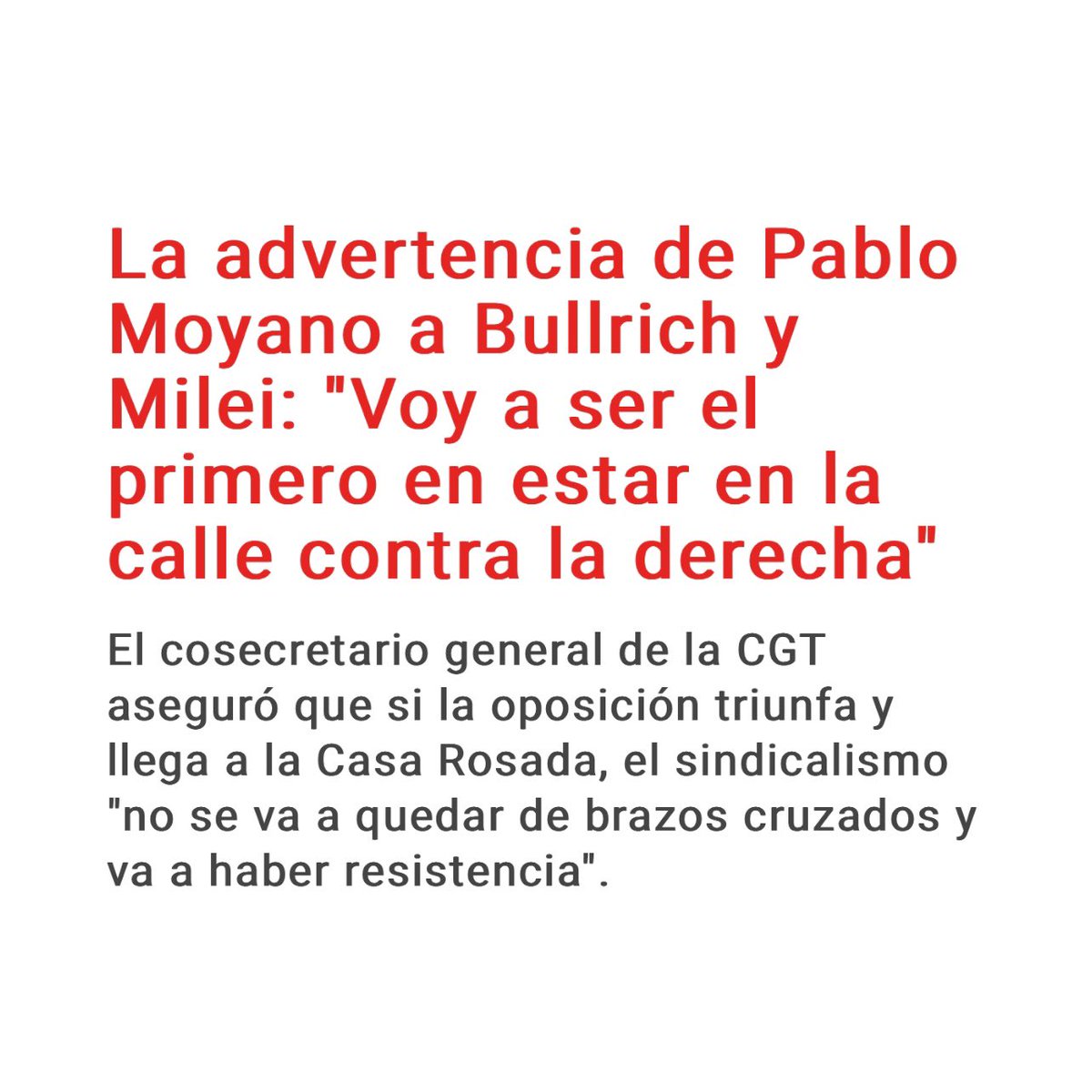 PatoBullrich's tweet image. A MÍ NO ME AMENACES, MOYANO
Vos vas a ser el primero en ser detenido cuando violes la ley.
Nosotros vamos a crear trabajo. No como ustedes, extorsionadores que conviven con 8 millones de trabajadores en negro y no les importa nada.