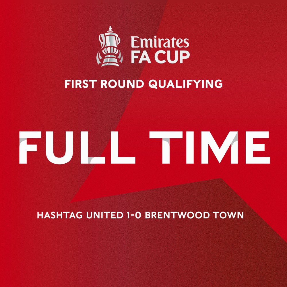 Hashtag United (@hashtagutd) on Twitter photo FULL-TIME
#️⃣ 1-0 <a href="/BrentwoodTownFC/">🏆(C) Brentwood Town F.C.</a>
(80’ Freeman OG)
We’ve equalled our best ever run in the competition with that win as we progress into the 2nd round qualifying! Credit to the visitors who were tough to beat, but the Tags march on! 🤩 #EmiratesFACup
📸 | <a href="/lucycopsey_98/">Lucy Copsey</a> FULL-TIME
#️⃣ 1-0 <a href="/BrentwoodTownFC/">🏆(C) Brentwood Town F.C.</a>
(80’ Freeman OG)
We’ve equalled our best ever run in the competition with that win as we progress into the 2nd round qualifying! Credit to the visitors who were tough to beat, but the Tags march on! 🤩 #EmiratesFACup
📸 | <a href="/lucycopsey_98/">Lucy Copsey</a>