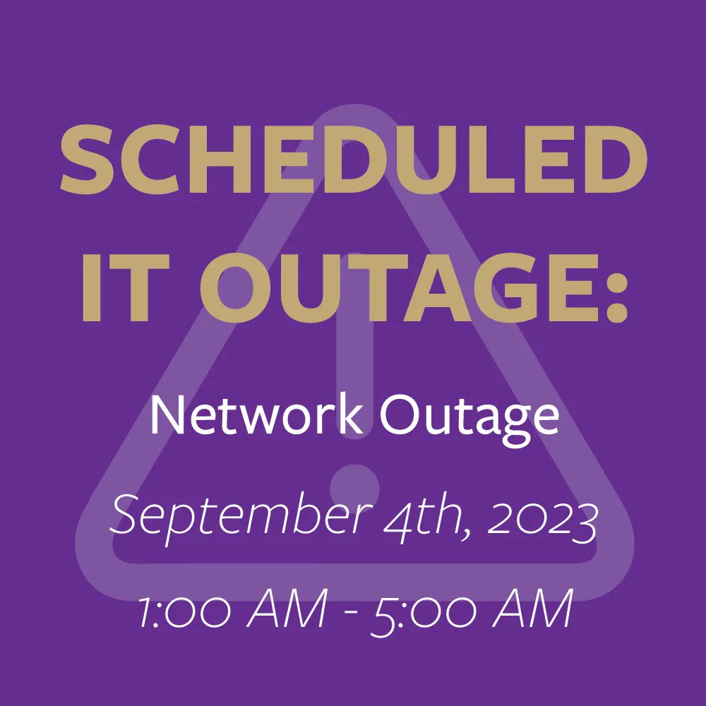 WCUTechCommons's tweet photo. On September 4th, there will be a full network outage affecting wired and wireless connections during the hours of 1:00 AM - 5:00 AM. This will impact all users in residence halls. https://t.co/X2zyMegQFm