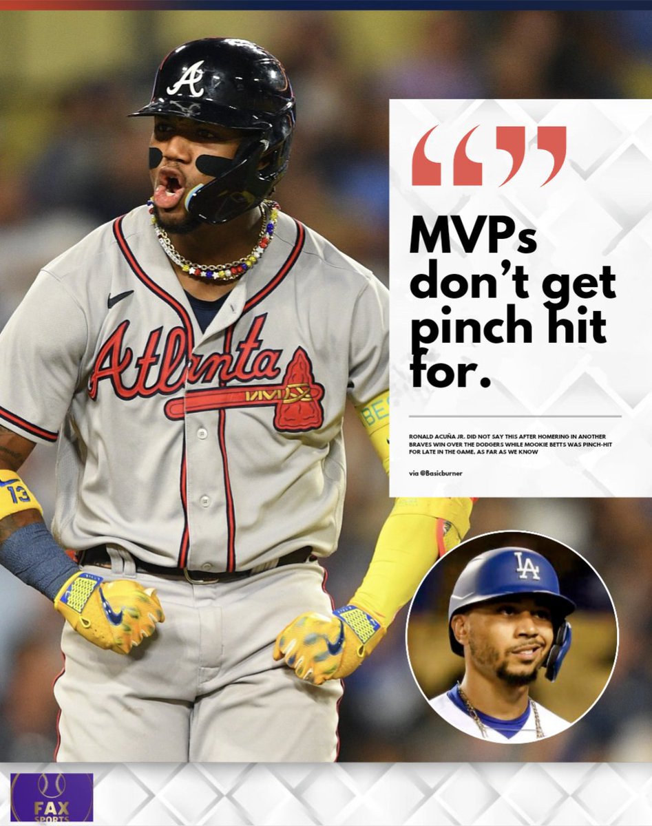 MLBONFAX's tweet photo. Ronald Acuña Jr. had STRONG words for Mookie after last night 👀🍿 https://t.co/EgQZQDjZc8