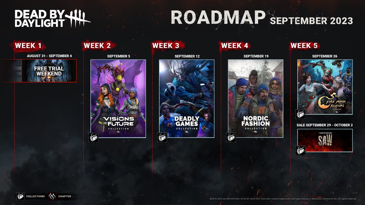 DeadbyDaylight's tweet photo. Summer is coming to an end, but there's a lot to look forward to this September. 🍂 

Take a look! 👁️ https://t.co/Hmwmtp012Y