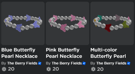 Pearl Butterfly Necklaces 🦋 <a href="/BerryFieldsRBLX/">The Berry Fields</a> 

check them out here:
roblox.com/catalog?Keywor…

#UGCcreator #RobloxUGC