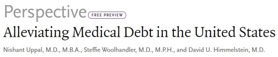 Health care is making Americans poorer. In @NEJM, we describe the current burden of medical debt, the history of our health financing system, and solutions to endemic medical debt in the US. nej.md/3P1X2tc 1/10