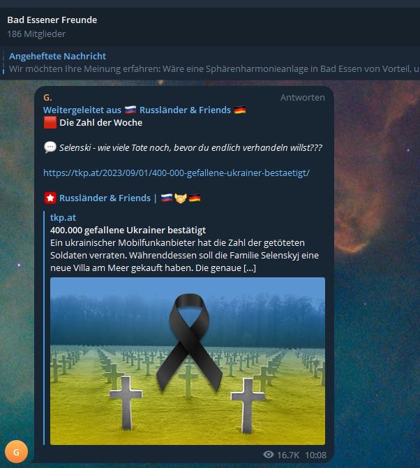 Quarkwatch's tweet photo. Der #Putinist G. (alias Georg im Reallife) glaubt wirklich jeden Scheiß, den man ihm vorsetzt. 😂🤪 Muss eben nur in seine vonm hass zerfressene kleine Welt passen. 🤷♂️ #badessen #osnabrück #querdenken #querfront #bildungsniete https://t.co/HTpISd5DfR