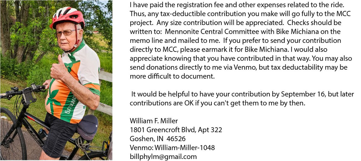 PresNCM's tweet image. My bike-rider dad is following up his 90-mile birthday ride with a 2-day, 100-mile charity ride (amigocentre.org/amigo-bike-mic…) and looking for sponsors. I thought it would be fun to surprise him with a few he’s not expecting. See details below – tell him I sent you!