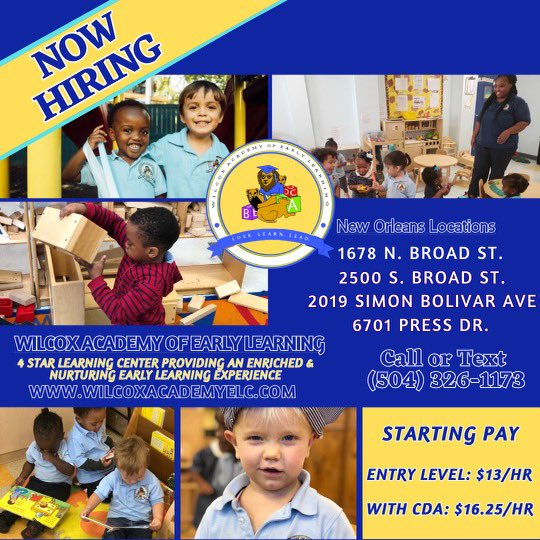 Wilcox Academy of Early Learning is currently accepting applications to join our professional teaching team.

Full job descriptions, salary info, job descriptions and the website to apply is apply.workable.com/wilcox-academy…

wilcoxacademyelc.com