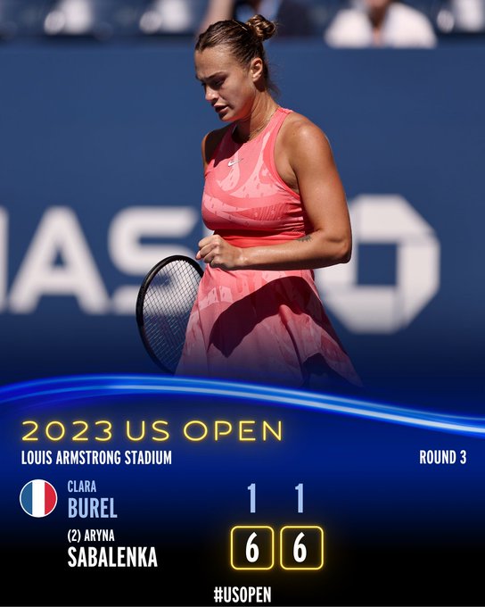 Graphic: Aryna Sabalenka defeats Clara Burel 6-1, 6-1 in Round 3. 