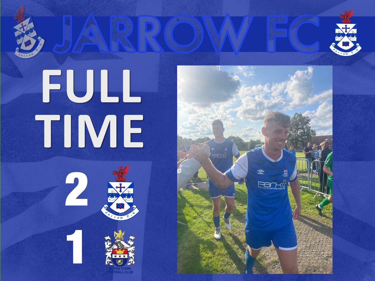 9️⃣0️⃣’ FT!! @Jarrow_FC 2️⃣🆚1️⃣ <a href="/Blyth_TownFC/">Blyth Town FC</a> 

🗣  “A much better second half and a cracking game of football between two very good sides!Mitchell &amp; Connor with the goals for Jarra and a late pen for Blyth made it nervy!”

⚽️🔵⚪️🔵⚪️⚽️