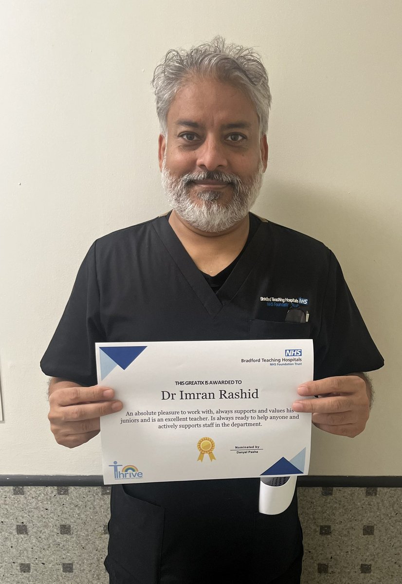 aedbthft's tweet photo. Congratulations to one of our consultants Dr Imran Rashid on receiving your GREATIX award. You are an excellent teacher and we are all grateful for the knowledge you share with us. #Greatix #A&amp;E #education
Mel_Pickup @EmmaClintonAED @BTHFT @Mel_Pickup 🏆 https://t.co/9digoj50EQ