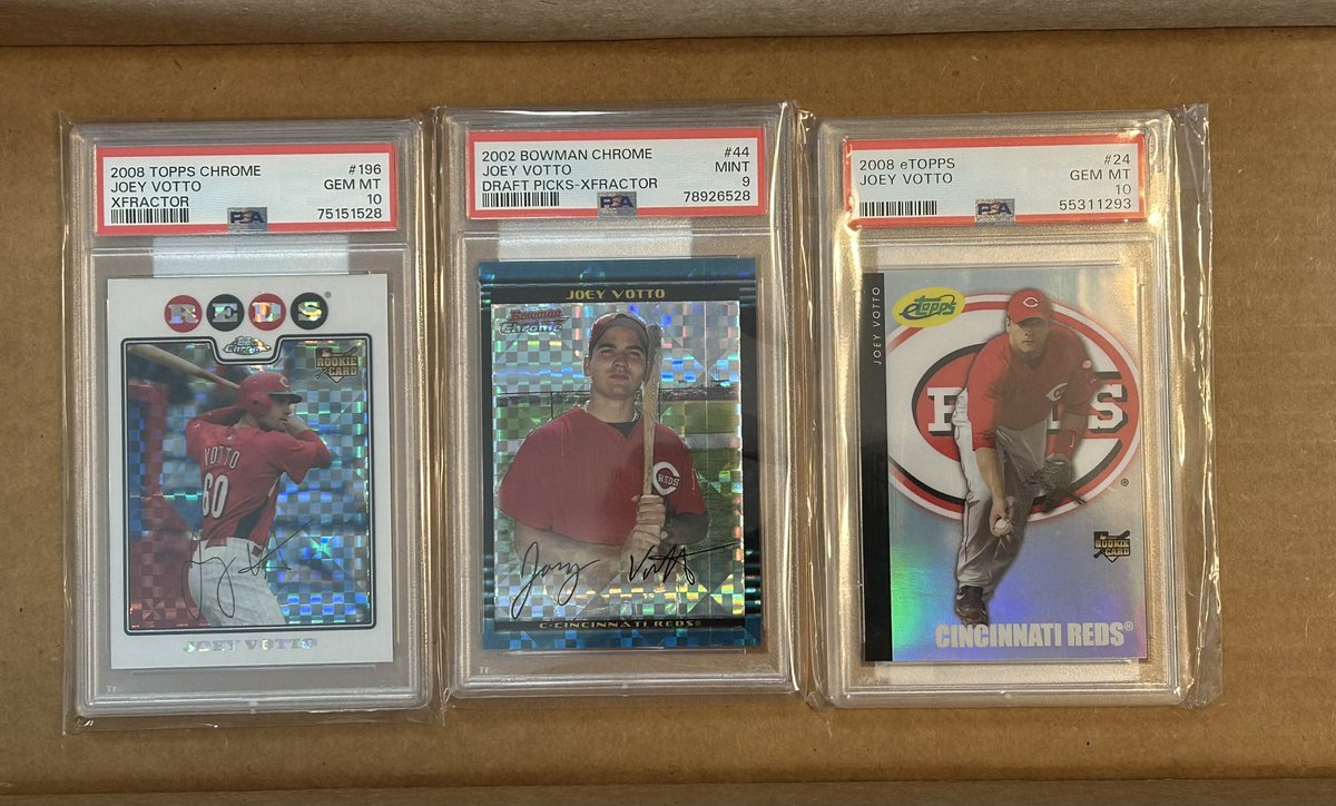 HUGE Votto PC mail day! I tried to work a deal earlier this summer for an 8.5, but unfortunately couldn’t work a deal. When this popped up (pop 19, none higher bgs or PSA) for a fraction of the ask on the 8.5, I couldn’t say no! Goes well with the RC Xfractor PSA 10!
