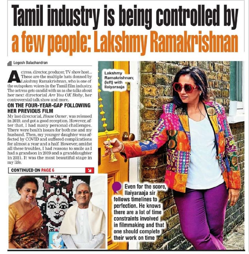 KollywoodCinima's tweet photo. Tamil industry is being controlled by a few people : @LakshmyRamki
Pic : @ChennaiTimesTOI
#AYOB https://t.co/v0NCmdXrbl