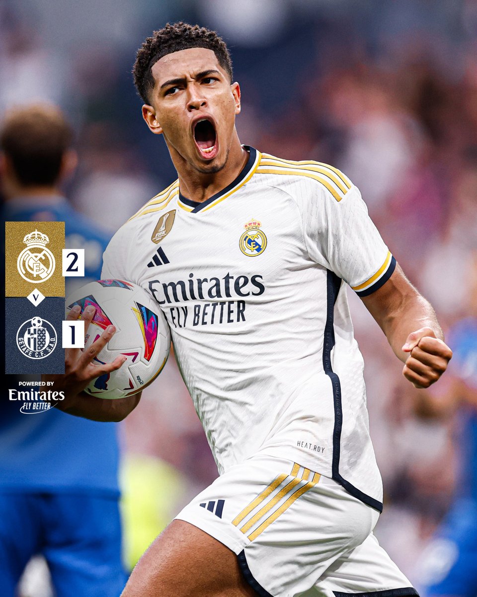 realmadrid's tweet image. 🏁 FT: @realmadrid 2-1 @GetafeCF
⚽ Borja Mayoral 11', @JoseluMato9 47', @BellinghamJude 90+5'
 #Emirates | #RealMadridGetafe