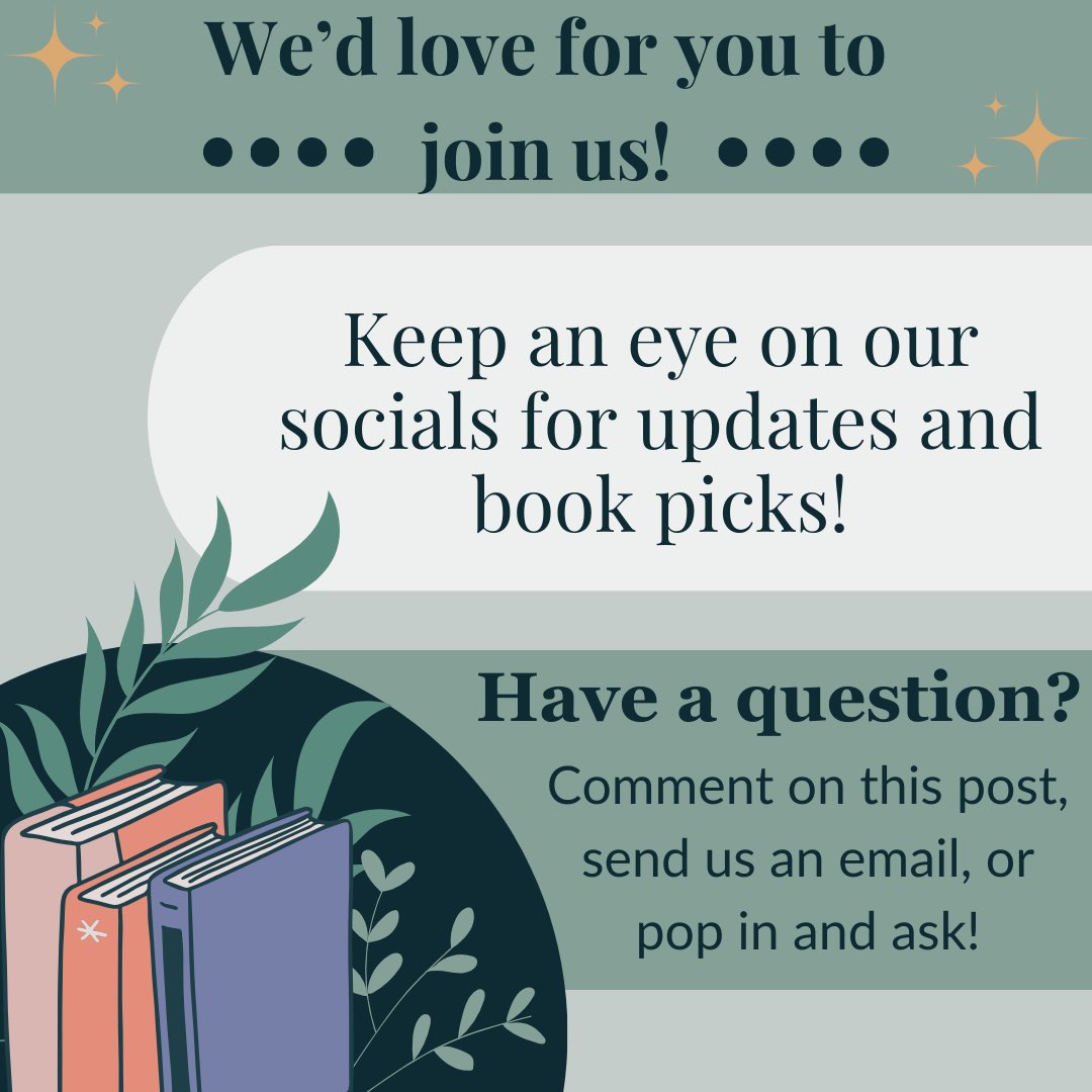 Do you love to talk about books? Looking for a no pressure, laid-back book group? We’d love for you to join our new book club! 📚