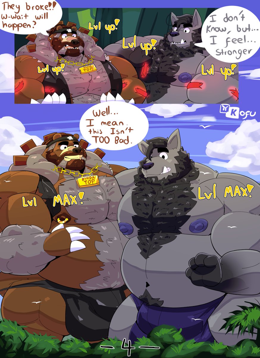 Exp Farming (End) 💪A Comic for:
<a href="/grizzlybeaw/">the EmpBearroR</a>
and
<a href="/HoodieWulf/">Hoodie @hoodiewulf.bsky.social</a>

Well, they went to their limits... or not?
