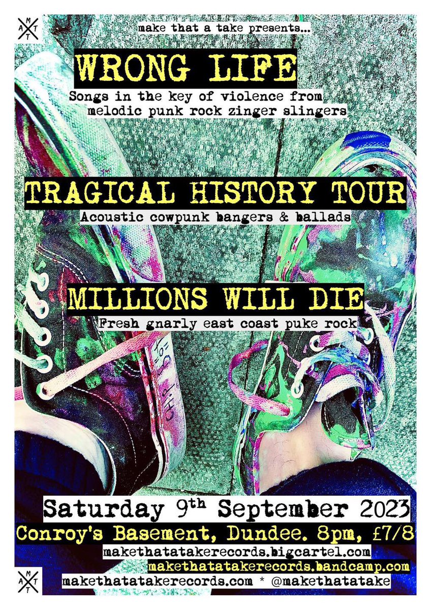 🚨ONE WEEK TONIGHT☄️

@wronglifemusic back in #Dundee with THT &amp; MILLIONS WILL DIE

E-tickets; makethatatakerecords.bigcartel.com/product/e-tick…