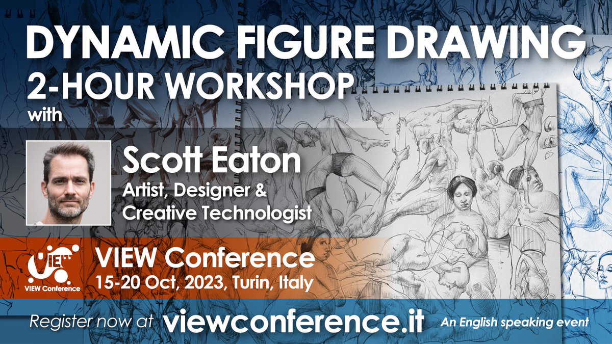 Learn & be inspired by a legend at @ViewConference. Don’t miss Dynamic Figure Drawing with @_ScottEaton_ Join us! viewconference.it/pages/registra… #viewconference2023 15-20 Oct, Turin, Italy #ScottEaton #art #drawing #ai #cgi #vfx #animation #games #realtime #vr #xr #mr #3dart #film