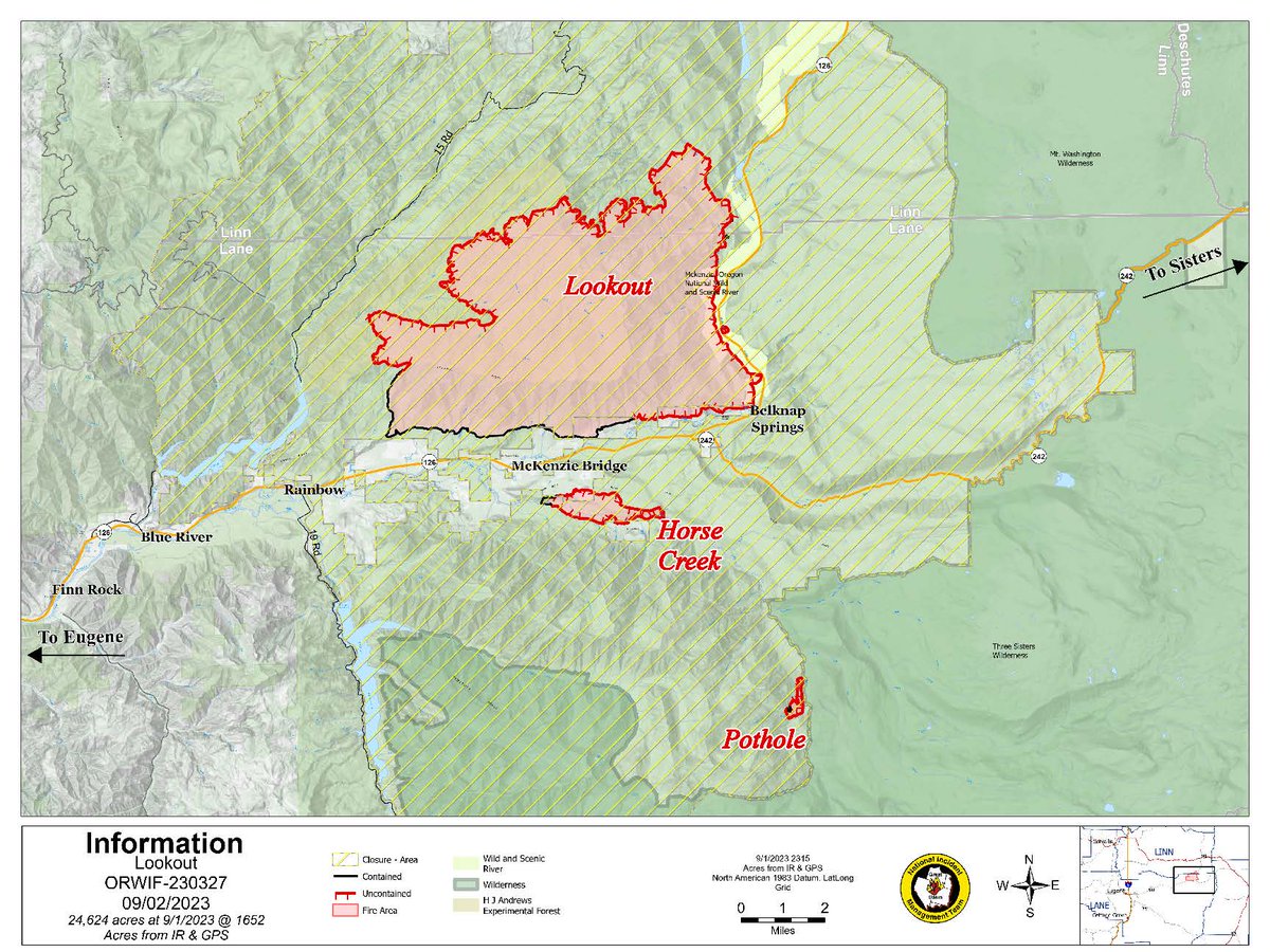 willametteNF's tweet photo. Sept 2 Update
#LookoutFire
Size: 25,575 acres
Containment: 20%
Resources: 40 engines l 15 crews l 13 bulldozers l 40 water tenders l 11 masticators l 11 helicopters
Total personnel: 983
#HorseCreekFire
Size: 763 acres
Containment: 12%
#PotholeFire
Size: 109 acres
Containment: 15% https://t.co/AVcj8SGM87