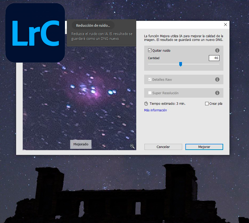 Episodio 103 sobre reducción de ruido digital con Lightroom IA. Comparo resultados con DxO Pure Raw y sale muy bien parado Adobe. El #podcast sobre #astrofotografia y #astronomia.  Web del programa: fotografiandolanoche.online/p103-comparaci…