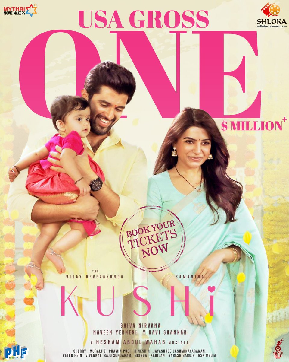 Telugu360's tweet photo. ... And it's  ONE MILLION in no time in USA 

Family Blockbuster #Kushi   scores $1M reported gross by Saturday Noon 

#KushiMovie @Samanthaprabhu2 @TheDeverakonda @MythriOfficial @ShlokaEnts https://t.co/wJumkFiWTZ