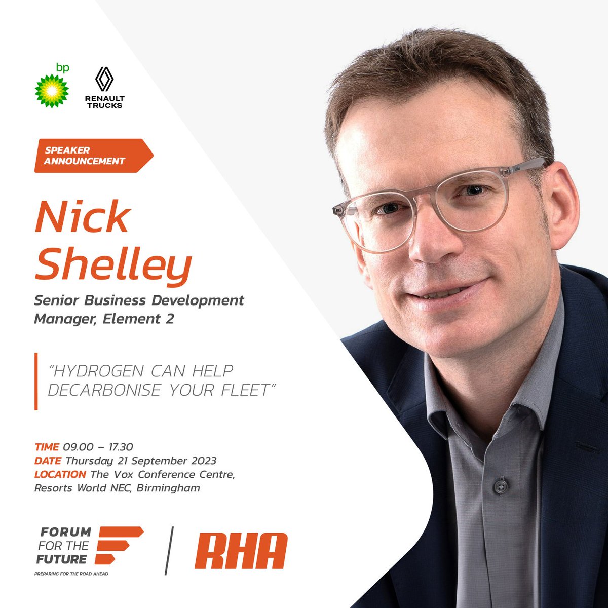 We're pleased to announce that Nick Shelley, Senior Business Development Manager at <a href="/element_2_ltd/">Element 2 Ltd</a>, the UK’s leading hydrogen refuelling business, will be joining us at #RHAForumForTheFuture.

Tickets - okt.to/GiegEI