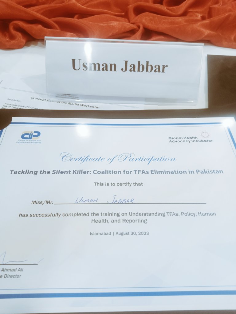 TFAs workshop in Islamabad.
Consumption of Trans-fatty acids (TFAs) increases the risk of heart disease, diabetes, obesity and other health issues. It's time to regulate iTFAs in ALL FOODS to no more than 2% of the total fats.
x.com/munawar99/stat…