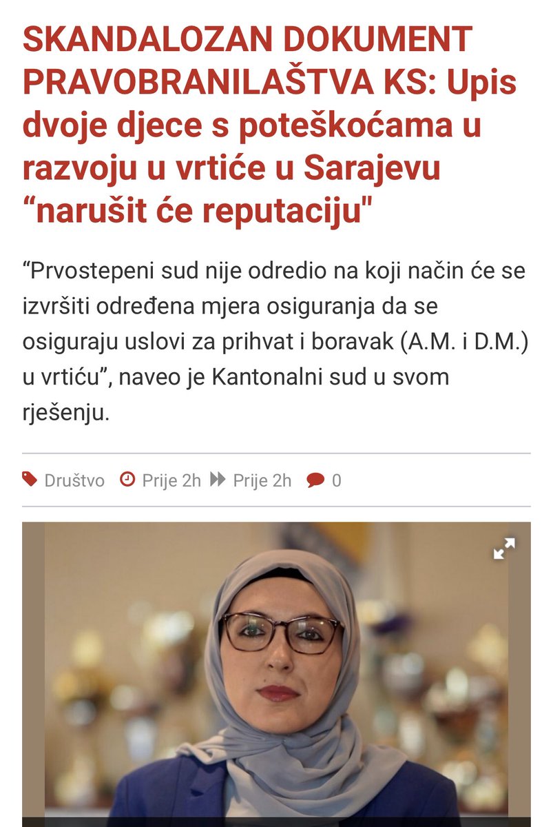 GArapovic's tweet photo. Pomislim da me više ništa ne može iznenaditi, kad ono... 

"Upis djece s poteškoćama u razvoju bi 'donio negativnu reputaciju Ministarstvu obrazovanja Kantona Sarajevo' i potaknuo bi roditelje druge djece s poteškoćama u razvoju da traže upis u javne ili privatne vrtiće." https://t.co/78n6JprztP