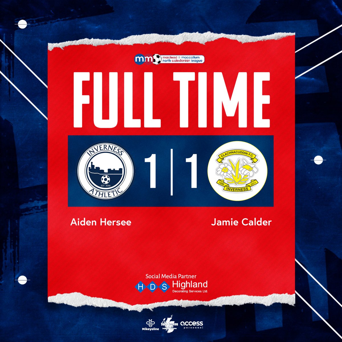 InvernessAthFC's tweet photo. 90’ | 🌑 IAFC 1-1 CFC ⚪️|  #InvAth #Clach  #NorthCaley

𝐅𝐔𝐋𝐋 𝐓𝐈𝐌𝐄
It’s ends all square in the derby here today at a sun kissed Ferry Brae Park. 

Match report to follow….

Murray Sports Therapy Ltd 

#InvAth | #NorthCaley https://t.co/ZL9rY0sASx