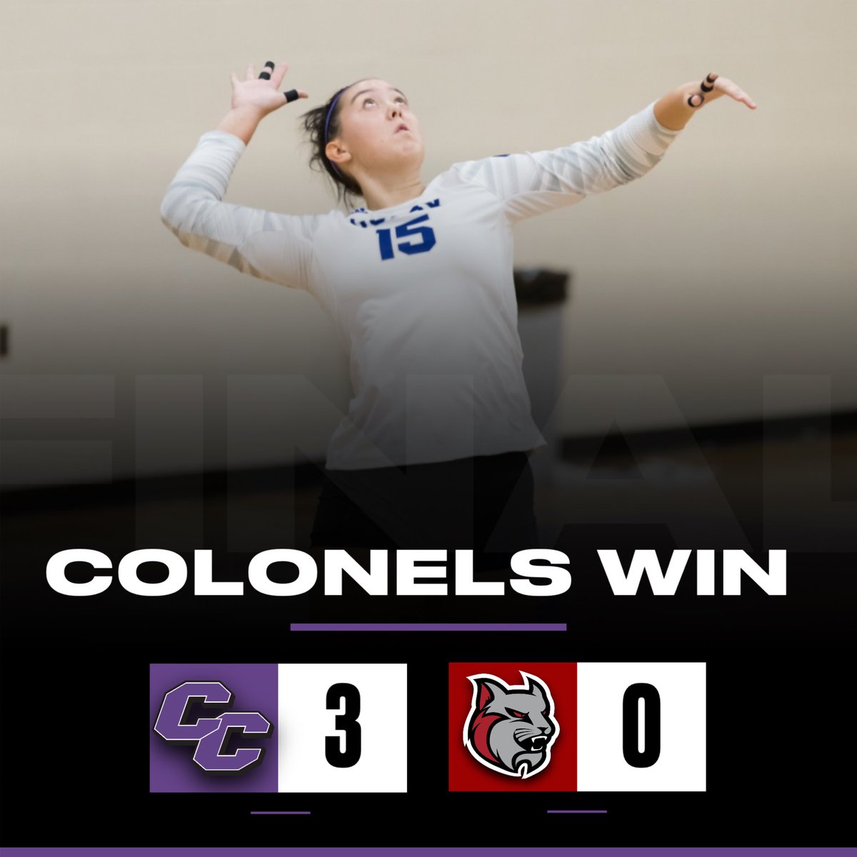 COLONELS WIN!!! Curry volleyball starts the 2023 campaign with a 3-0 sweep (25-20, 28-26, 25-22) over Anna Maria! #BleedPurple