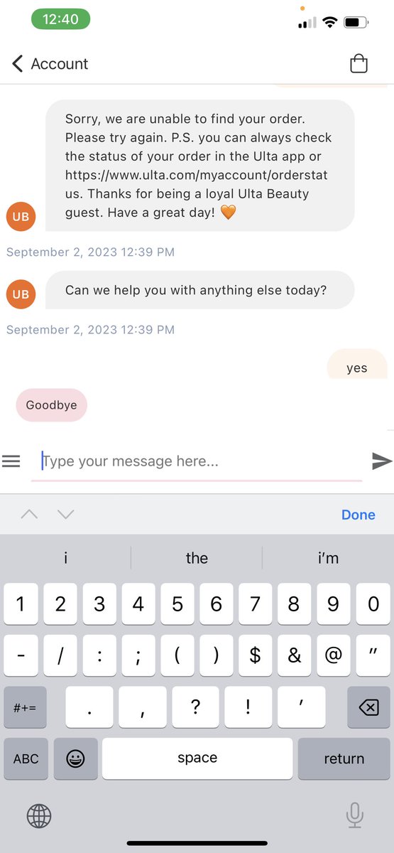sherial's tweet photo. @ultabeauty i placed an order on the app, received a message that it was confirmed, but never received a receipt. i held for customer service for 20+ minutes, the chat rejected my message, + text never opened for me. screen shots included. more available. https://t.co/jkTYKRri8p
