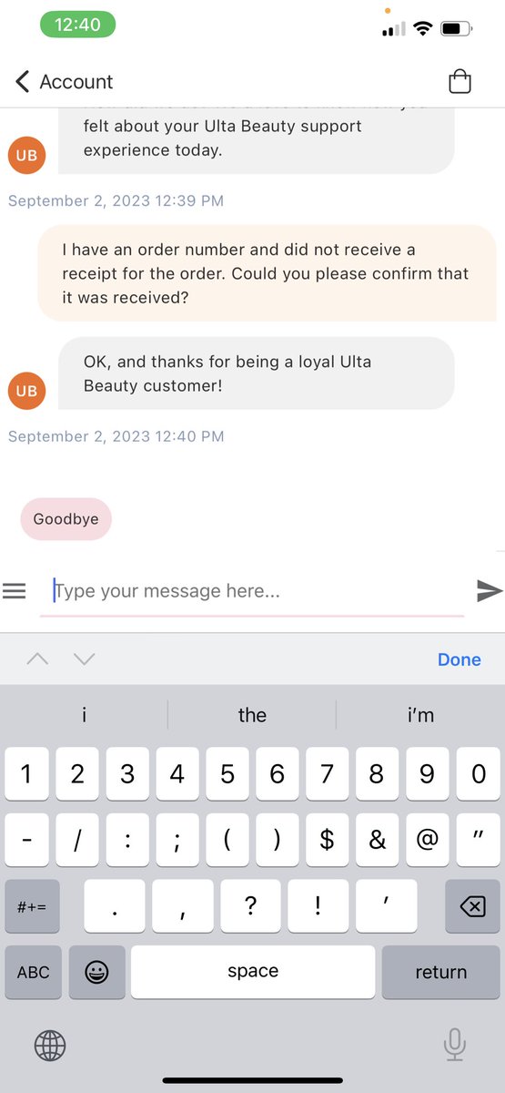 sherial's tweet photo. @ultabeauty i placed an order on the app, received a message that it was confirmed, but never received a receipt. i held for customer service for 20+ minutes, the chat rejected my message, + text never opened for me. screen shots included. more available. https://t.co/jkTYKRri8p