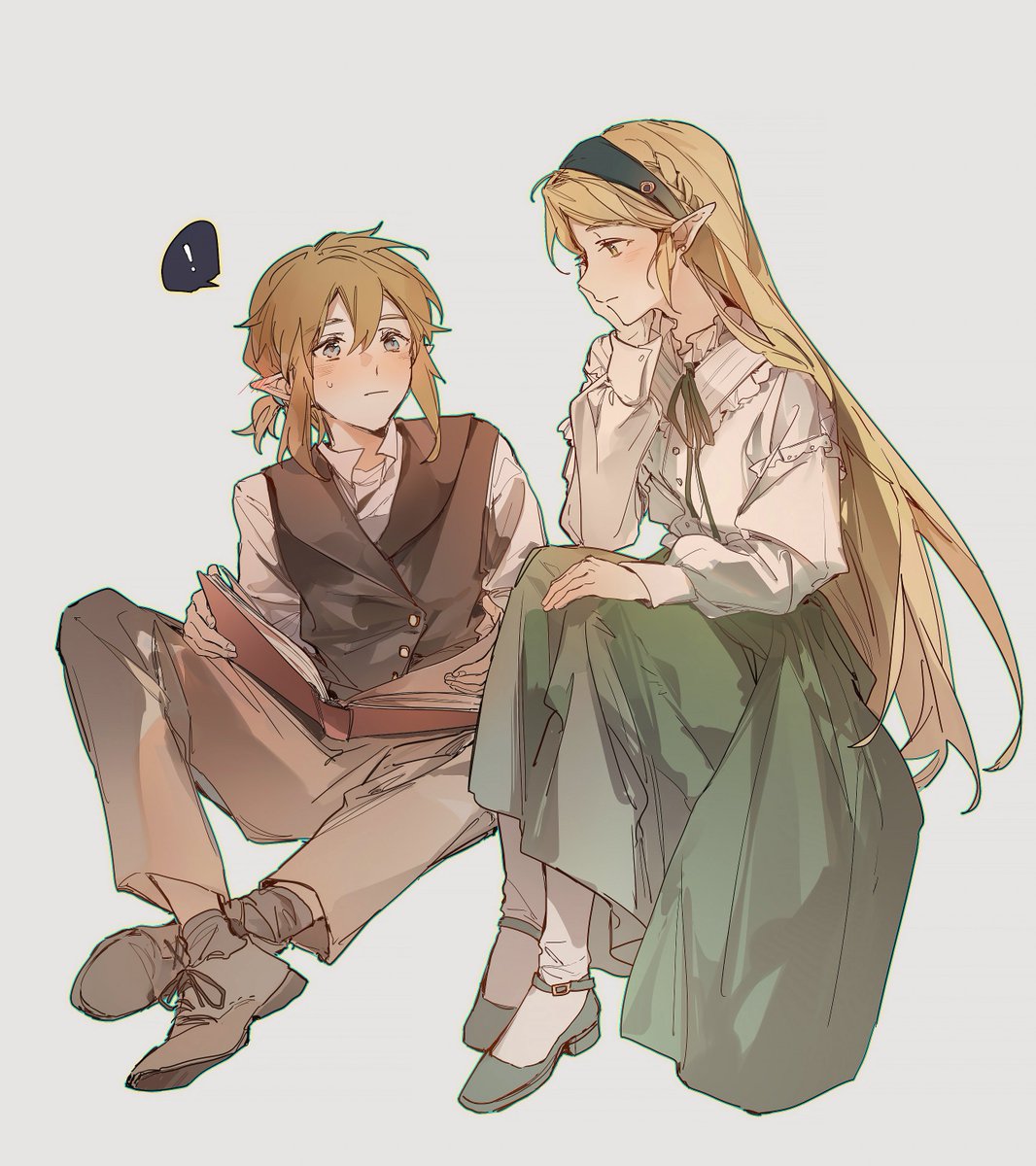 link 1girl 1boy pointy ears long hair shirt blonde hair vest  illustration images