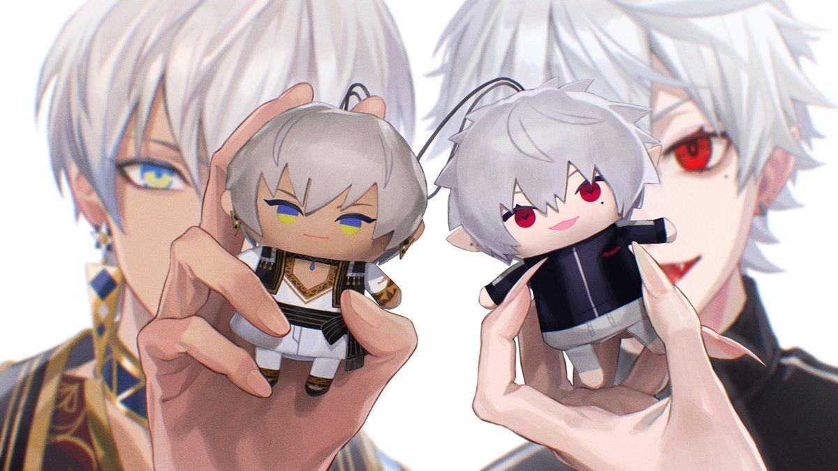 kuzuha (nijisanji) male focus mole under eye 1boy character doll mole red eyes earrings  illustration images