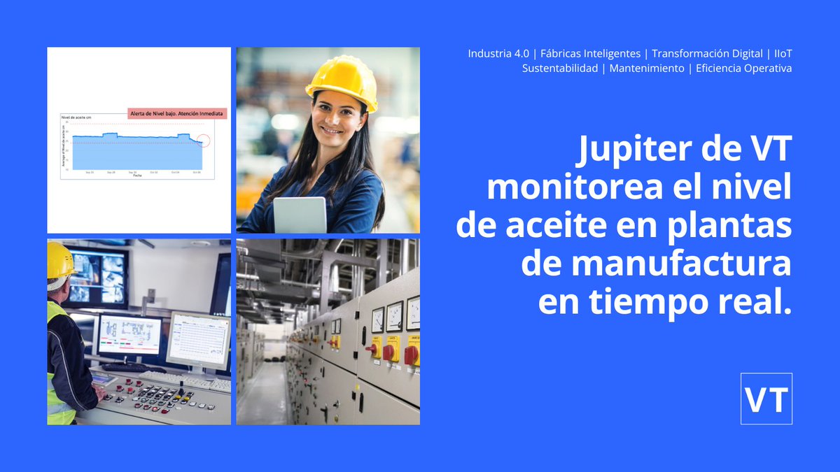 VERSETechnology's tweet photo. Jupiter de VT monitorea el nivel de aceite en plantas de manufactura en tiempo real. A través de mediciones cada diez minutos y alertas instantáneas para comportamientos irregulares, nuestra plataforma IaaS (Insights-as-a-Service) asegura una respuesta inmediata a eventos críticos. Compañías líderes a nivel mundial toman decisiones cada vez más inteligentes con VT.  

¿Cómo optimizas la gestión de aceite en tu operación?

 #VT #VERSETechnology #Industria40 #transformacióndigital #IIdC #InternetIndustrialdelasCosas #IdC #InternetdelasCosas #ingeniería #fábricasinteligentes #datos #automatización #manufactura #manejodelagua #sustentabilidad