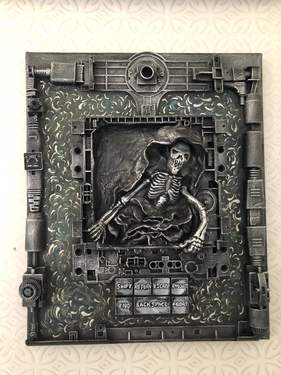 ButtonSteampunk's tweet image. Ghost in the Machine - Great for scaring Grandma and the kids at Halloween this year. Available in my Etsy Shop now! #steampunkbutton #halloween #Halloween2023 #ghost #ghoul #cyberpunk #machine #computer #mixedmedia #canvasart #canvas