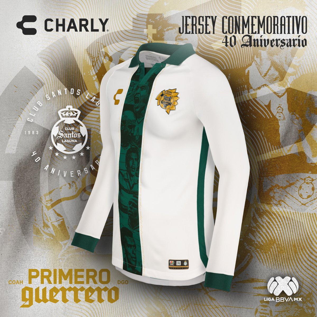 ClubSantos's tweet photo. Presentamos el nuevo uniforme especial para celebrar este #40Aniversario. ⚔️✨

Verde y blanco, escudo conmemorativo, toques en dorado, detalles icónicos de nuestra historia y un poderoso sentimiento de tradición para reflejar el espíritu que nos distingue. #PrimeroGuerrero