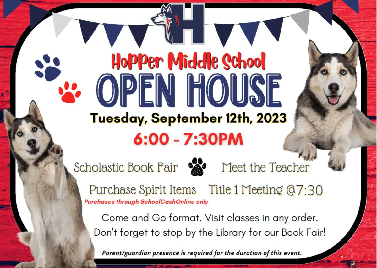 HopperMS's tweet photo. We look forward to seeing everyone for our Annual Open House! Visit classes in any order, and don't forget to stop by the Book Fair in the library! https://t.co/O3ENFSoPBs