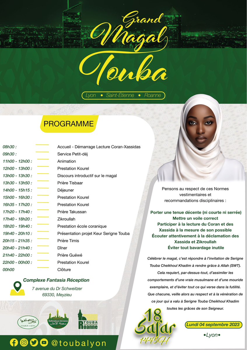 toubalyon's tweet photo. Ñu bayyi xel ci wormay bés bi. 

#MagalTouba2023 #ToubaLyon #18Safar1445 https://t.co/vZHlwjhX7v