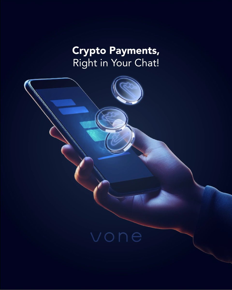 Official_Vone's tweet photo. No middlemen. No delays. Vone Pay is to bring peer-to-peer crypto transactions right into your chat window 📲➡️🔒 
#Vone #securetransaction #web3 #crypto https://t.co/i9ZFWXrDsC
