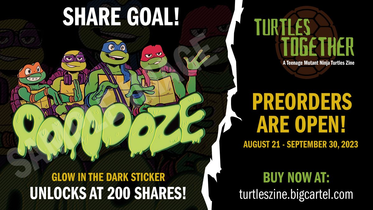 Turtles_Zine's tweet photo. 🐢SHARE CAMPAIGN!🐢

Attention all mutants! To celebrate the release of Mutant Mayhem, we're hosting a share campaign!

If this post can get 200 retweets, we'll unlock this glow in the dark sticker for ALL physical bundles! Let's get it ninjas! https://t.co/Aqjr7YYQEy