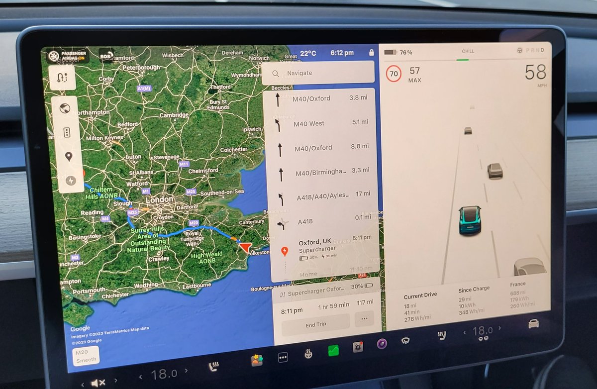 EClaire_scott's tweet photo. Route planned home. Will stop at @TeslaSuperCharg Oxford, just one stop needed then home #tesla #modelyrwd #EV https://t.co/z1TflR07fL