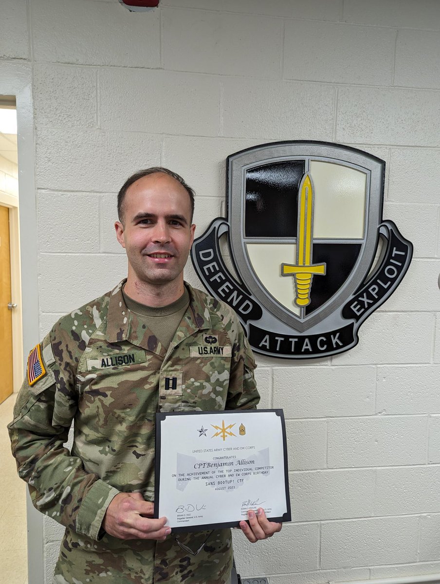 Congratulations to ACI Research Scientist Ben Allison for winning the @Army @Cyber Branch Birthday Capture the Flag competition!