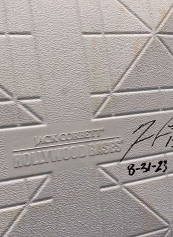 As a sign of respect, Dodgers' Freddie Freeman presents a Hollywood Base and asks for Atlanta Brave Ronald Acuna to autograph it @RawlingsSports #HollywoodBases