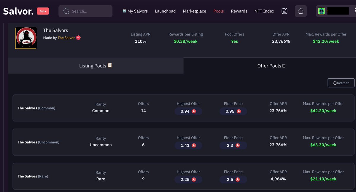 BitMani_Ugur (@bit_mani) on Twitter photo Offer Pools are Live <a href="/salvor_io/">Salvor ๐ข๐บ</a>!
Salvor continues to innovate, it started out w/ NFT Listing Pools & now it expands to Offer Pools.
It means you earn $ART whenever;
-you list your NFTs
-you make offer for NFTs
This is unique in the whole NFT space & only available on #AVAX ๐ช Offer Pools are Live <a href="/salvor_io/">Salvor ๐ข๐บ</a>!
Salvor continues to innovate, it started out w/ NFT Listing Pools & now it expands to Offer Pools.
It means you earn $ART whenever;
-you list your NFTs
-you make offer for NFTs
This is unique in the whole NFT space & only available on #AVAX ๐ช