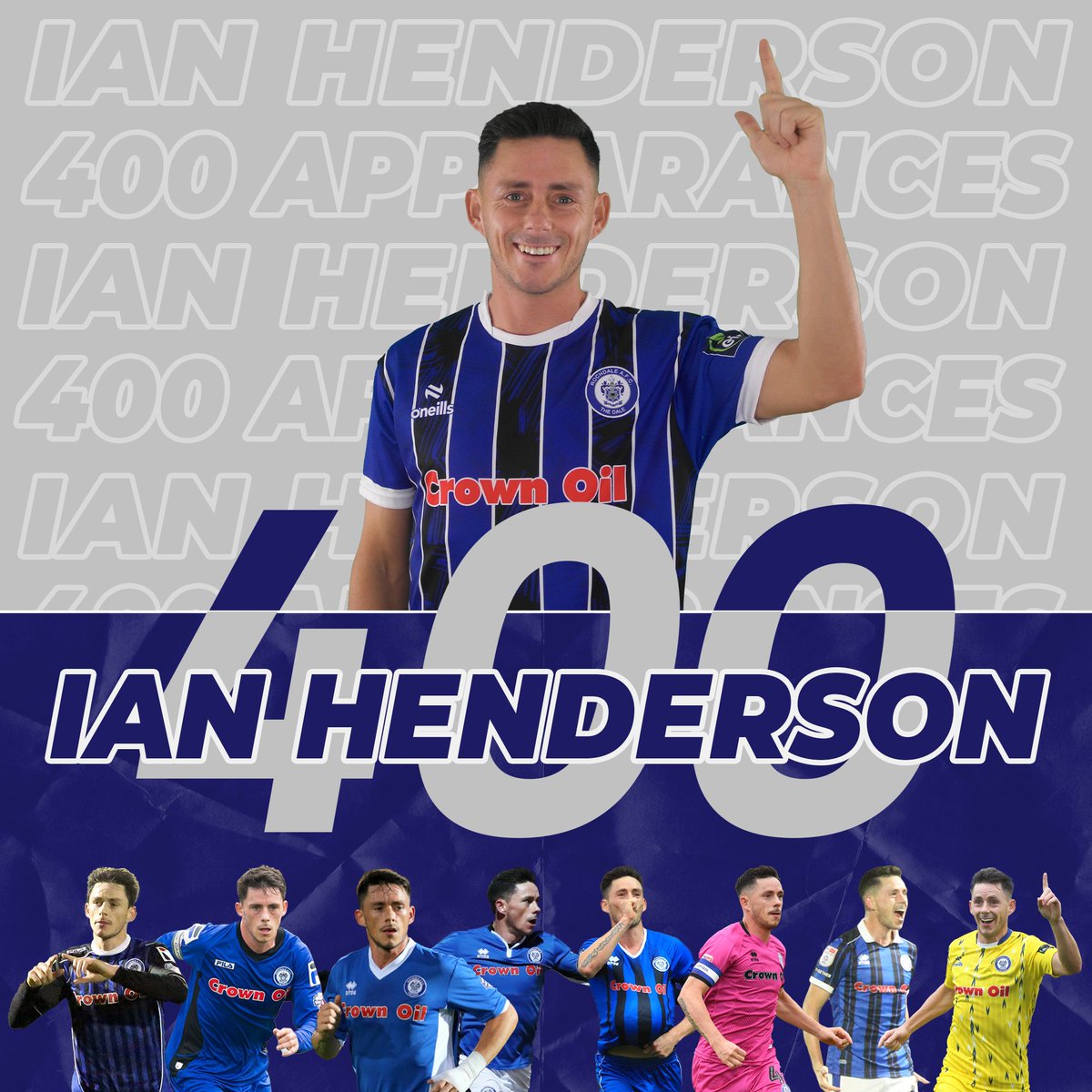 Ian Henderson. Only the second man to make 400 appearances for Rochdale Football Club.

Congratulations, <a href="/ianhenderson___/">Ian Henderson</a> 💙

🐐🐐🐐

#RAFC
