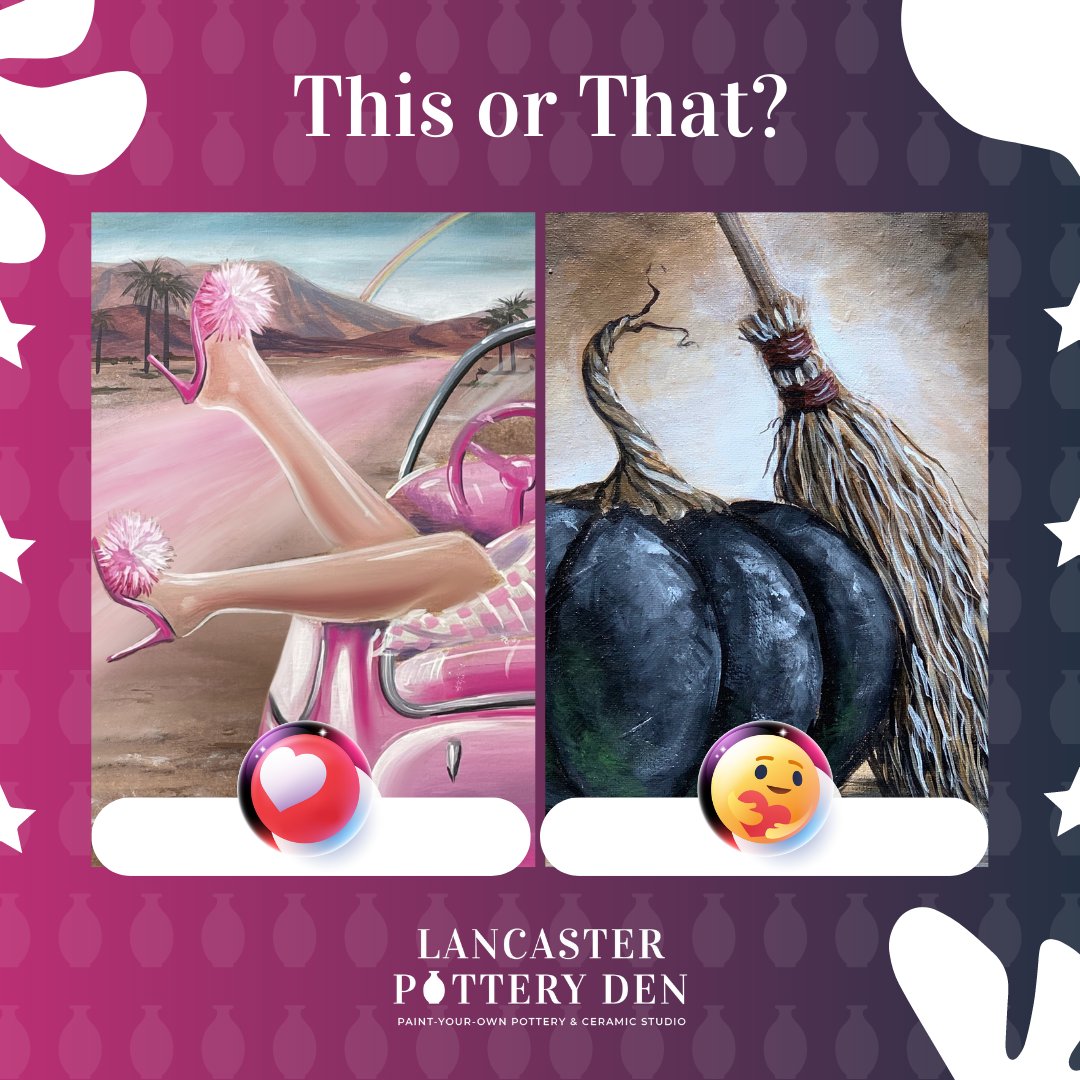 This or That? Canvas paintings!
React or comment ❤️ for Barbie and 😍 for Pumpkin
 #artist #tryout #painting #art #canvas #fallpainting #fall #artclasses #fallseason #potteryartist #potterypainting #clay #barbie #barbiemovie #barbiepainting