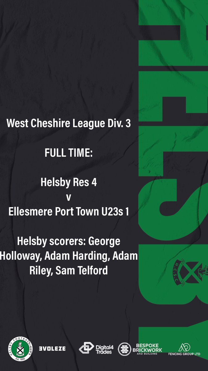 HelsbyFC's tweet photo. 🟢 Great result for @helsbyfc Reserves today with a 4-1 home win over @eptfc U23s in @WestCheshireLge Division Three ⚽️⚽️⚽️⚽️
Helsby’s MOM was Ollie Upton 👏 https://t.co/fpazJt6COt